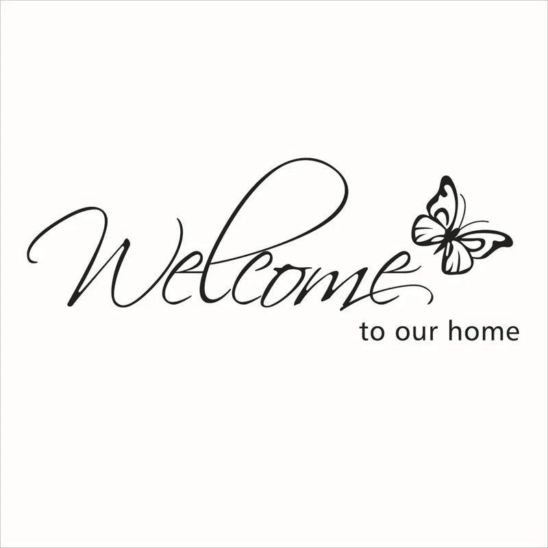 'Welcome To Our Home' Text Patterns Wall Sticker Home Decor Living Room Decals Wallpaper Bedroom Decorative Butterfly Stickers