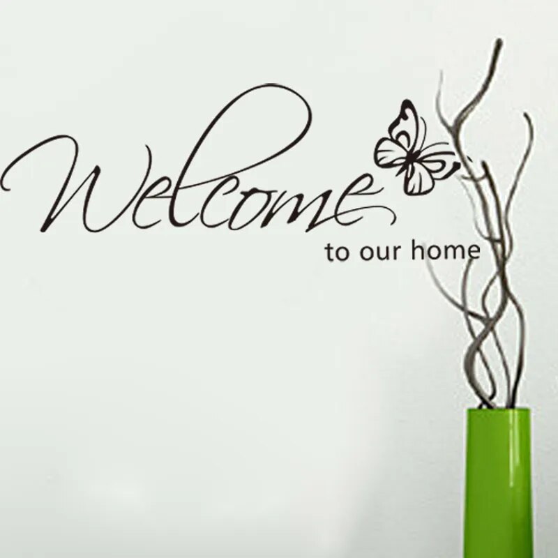 'Welcome To Our Home' Text Patterns Wall Sticker Home Decor Living Room Decals Wallpaper Bedroom Decorative Butterfly Stickers