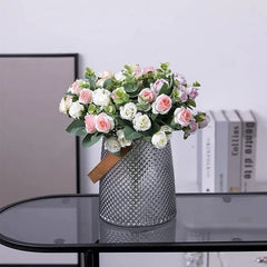 10 Heads Artificial Flower Silk Rose white Eucalyptus leaves Peony Bouquet Fake Flower for Wedding Table Party Vase Home Decor