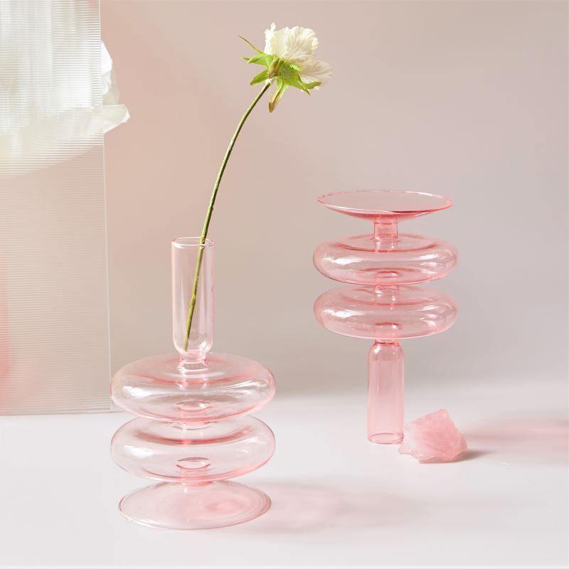 Pink Glass Taper Candle Holder & Vase Collection