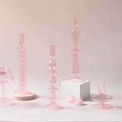 Pink Glass Taper Candle Holder & Vase Collection