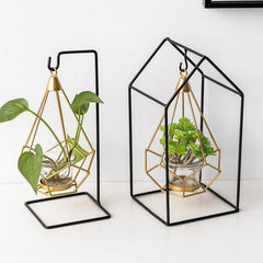 Geometric Iron Hanging Lantern Candle Holder or Vase